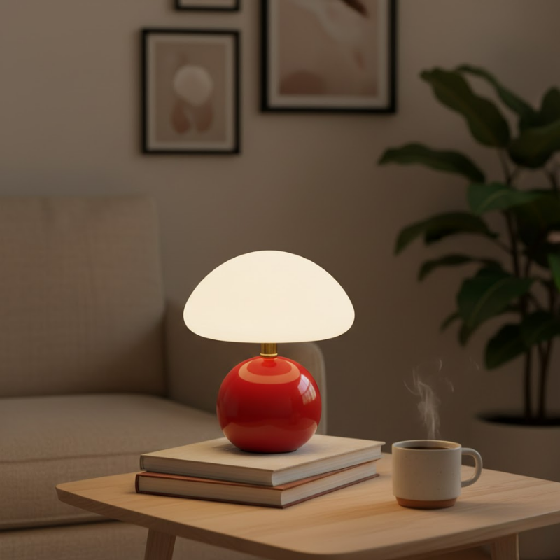 Modern mushroom table lamp with glossy base