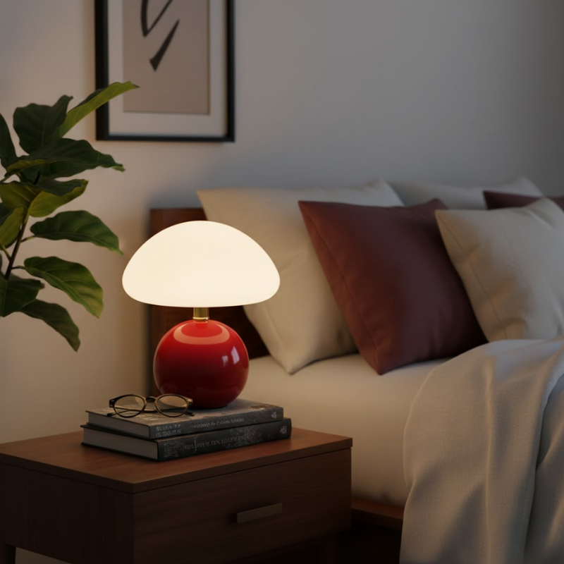Modern mushroom table lamp with glossy base