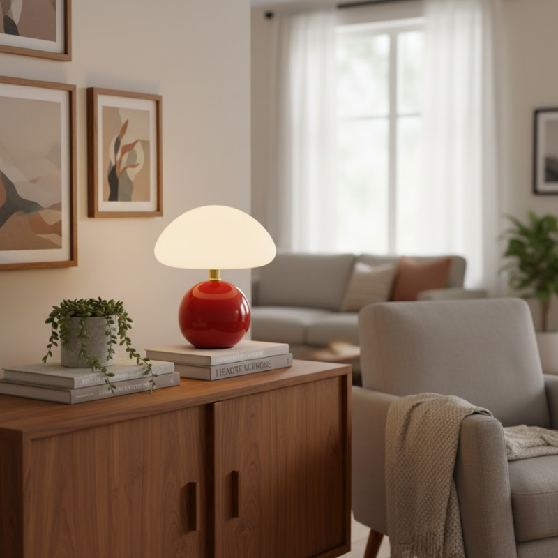 Modern mushroom table lamp with glossy base