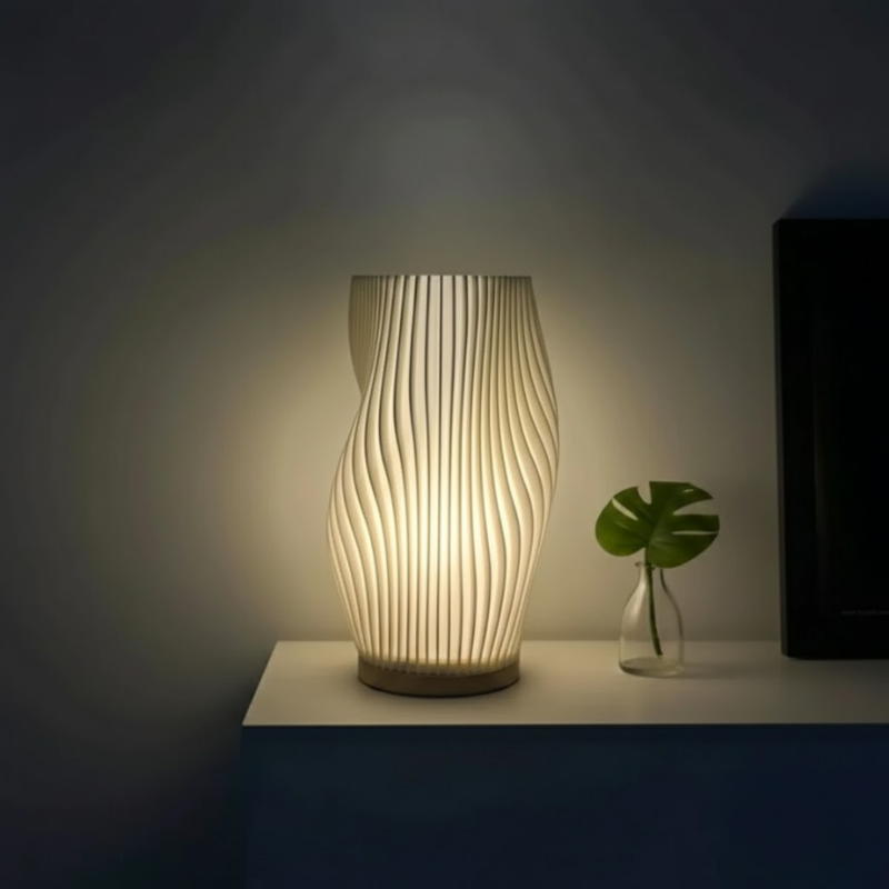 Modern wave table lamp with soft LED ambient light