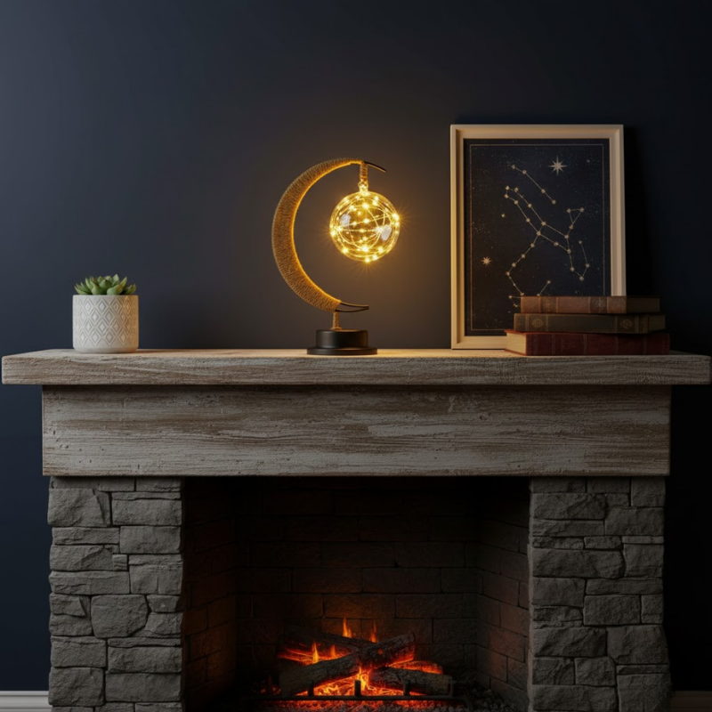 Decorative crescent moon table lamp with LED light globe