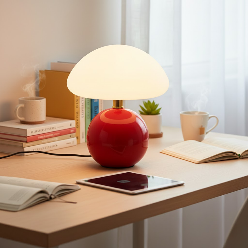 Modern mushroom table lamp with glossy base