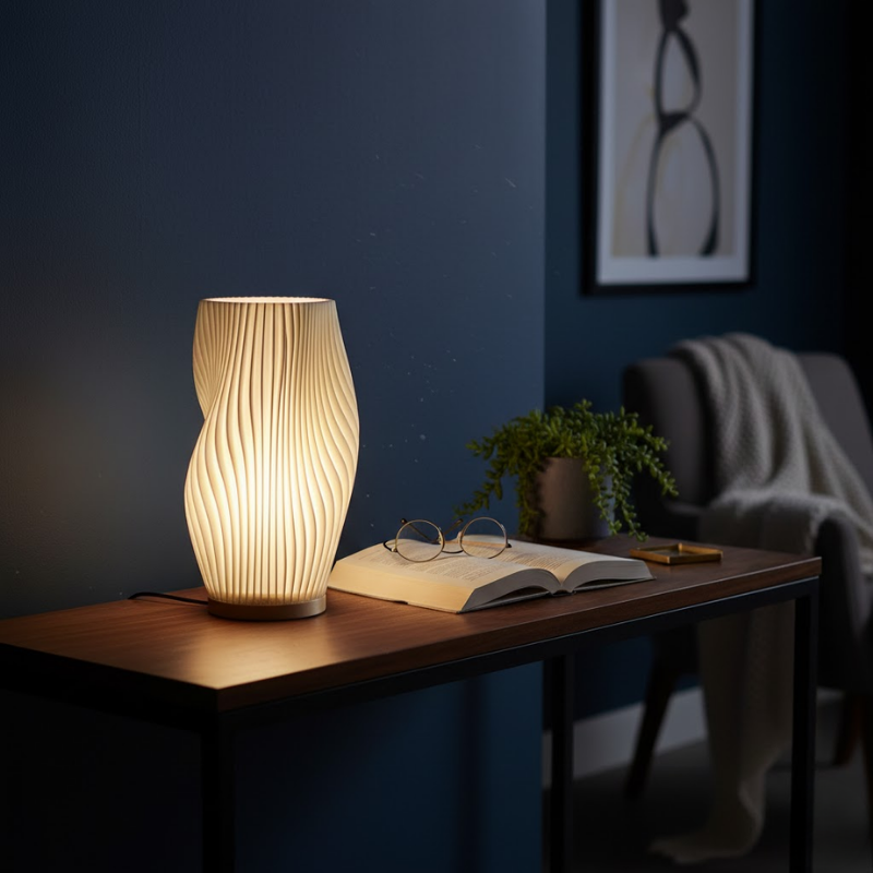 Modern wave table lamp with soft LED ambient light