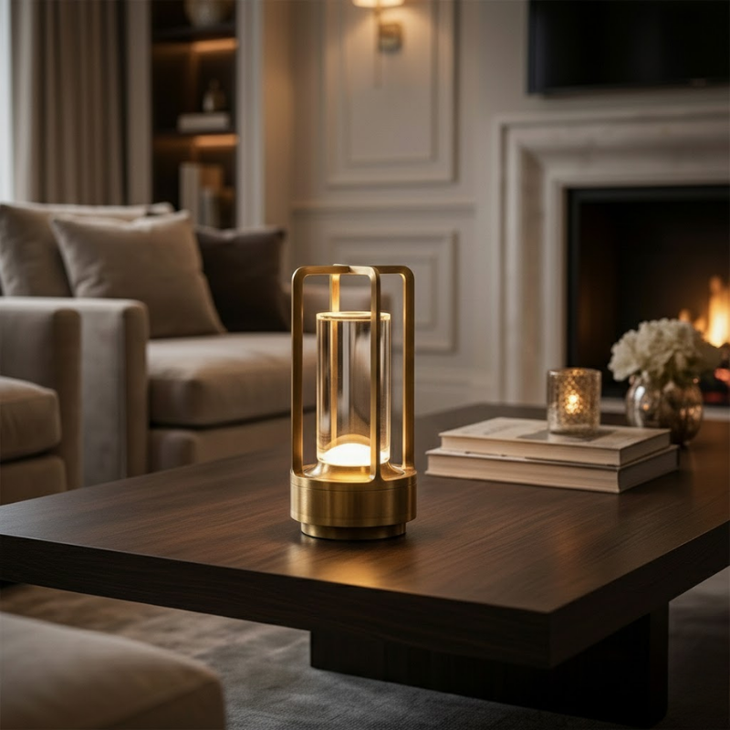 Portable outdoor table lamp with warm LED light