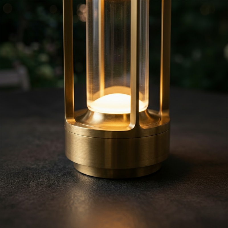 Portable outdoor table lamp with warm LED light